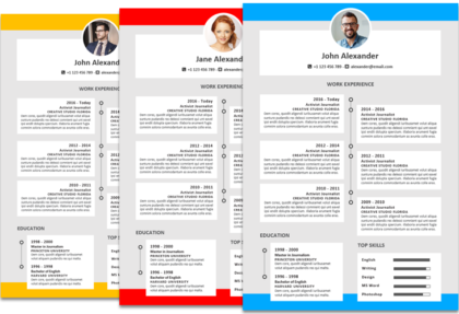 Alexander resume template timeline featured colored